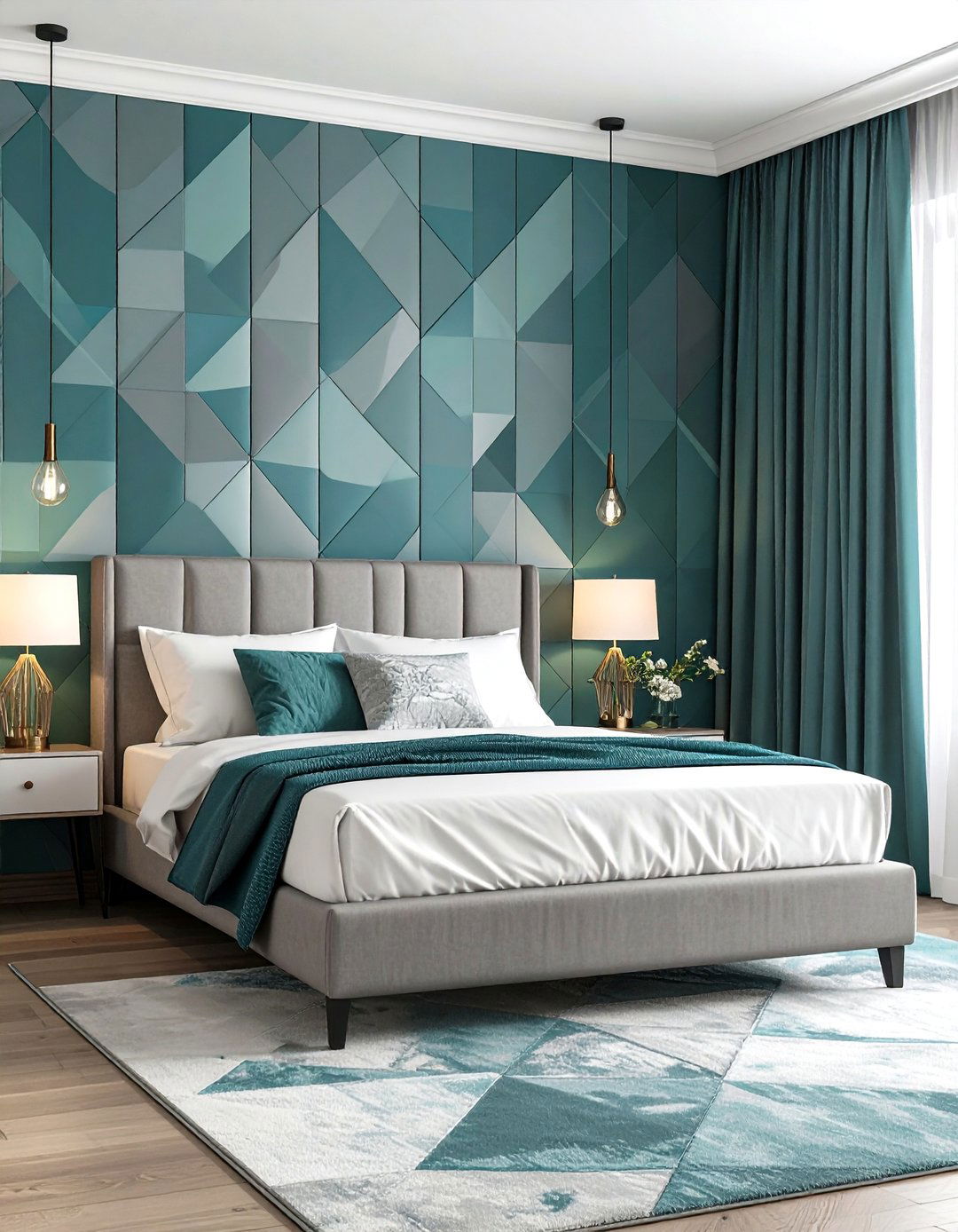 Teal Ceiling with Grey Walls and White Trim - 20 Teal and Grey Bedroom Ideas