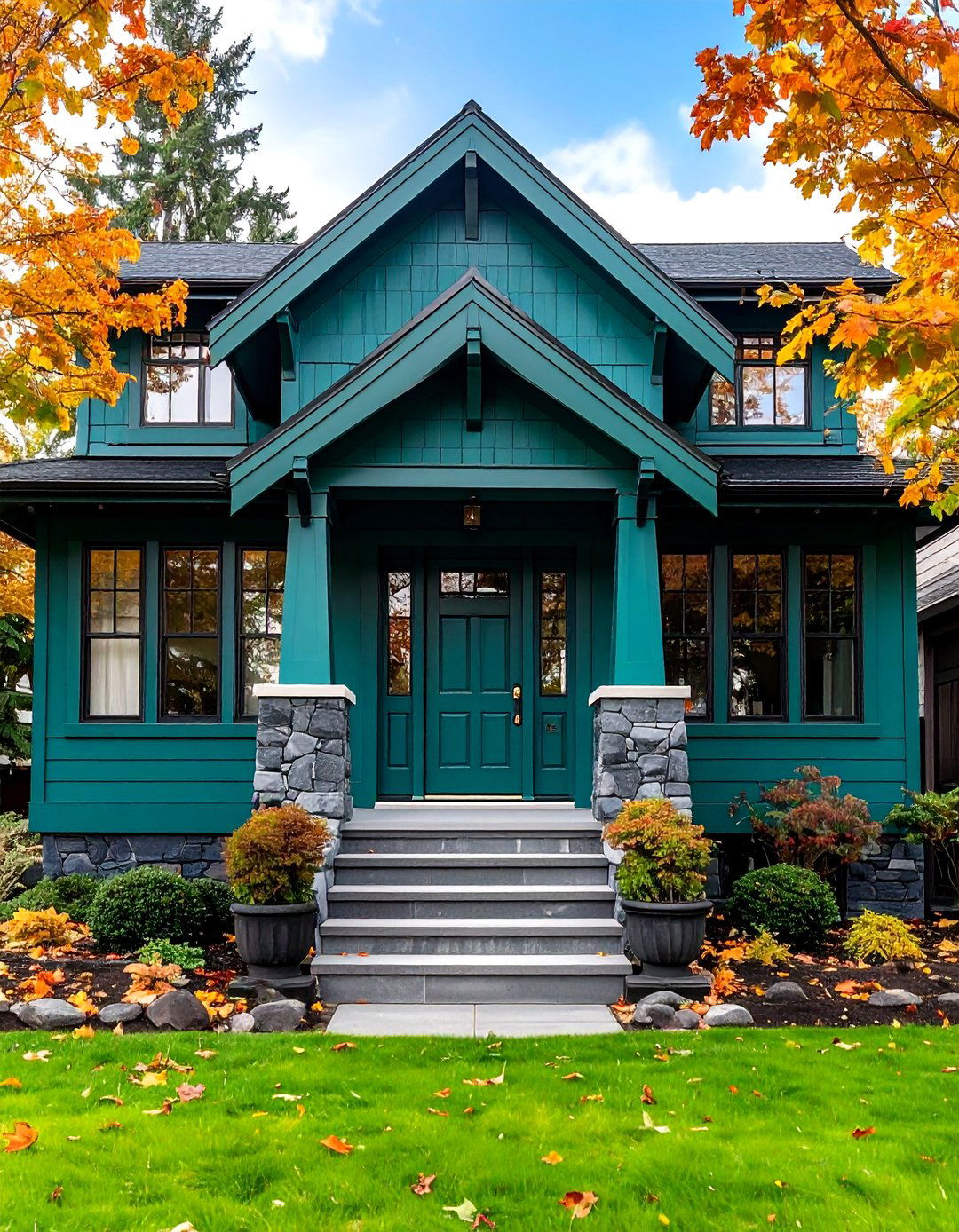 Teal Craftsman Bungalow - 20 Teal House Exterior Ideas