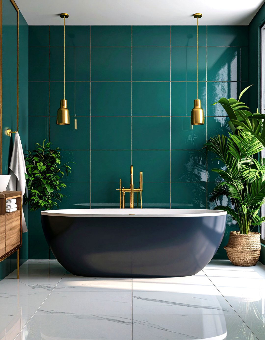 Teal Green Tile Accent Wall for Spa Style Bathrooms - 20 Green Accent Wall Ideas