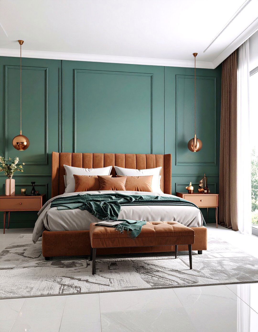 Teal Green and Copper Brown Bedroom - 20 Green and Brown Bedroom Ideas