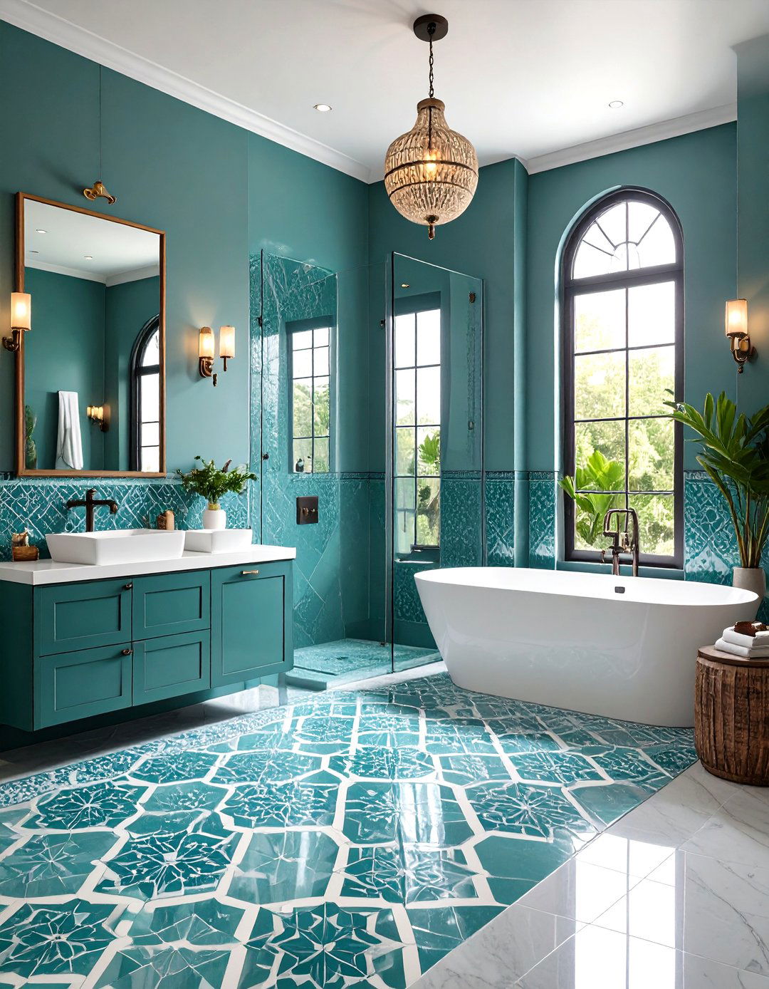 Teal Infused Green Tile Bathroom Moroccan Pattern - 20 Green Tile Bathroom Ideas