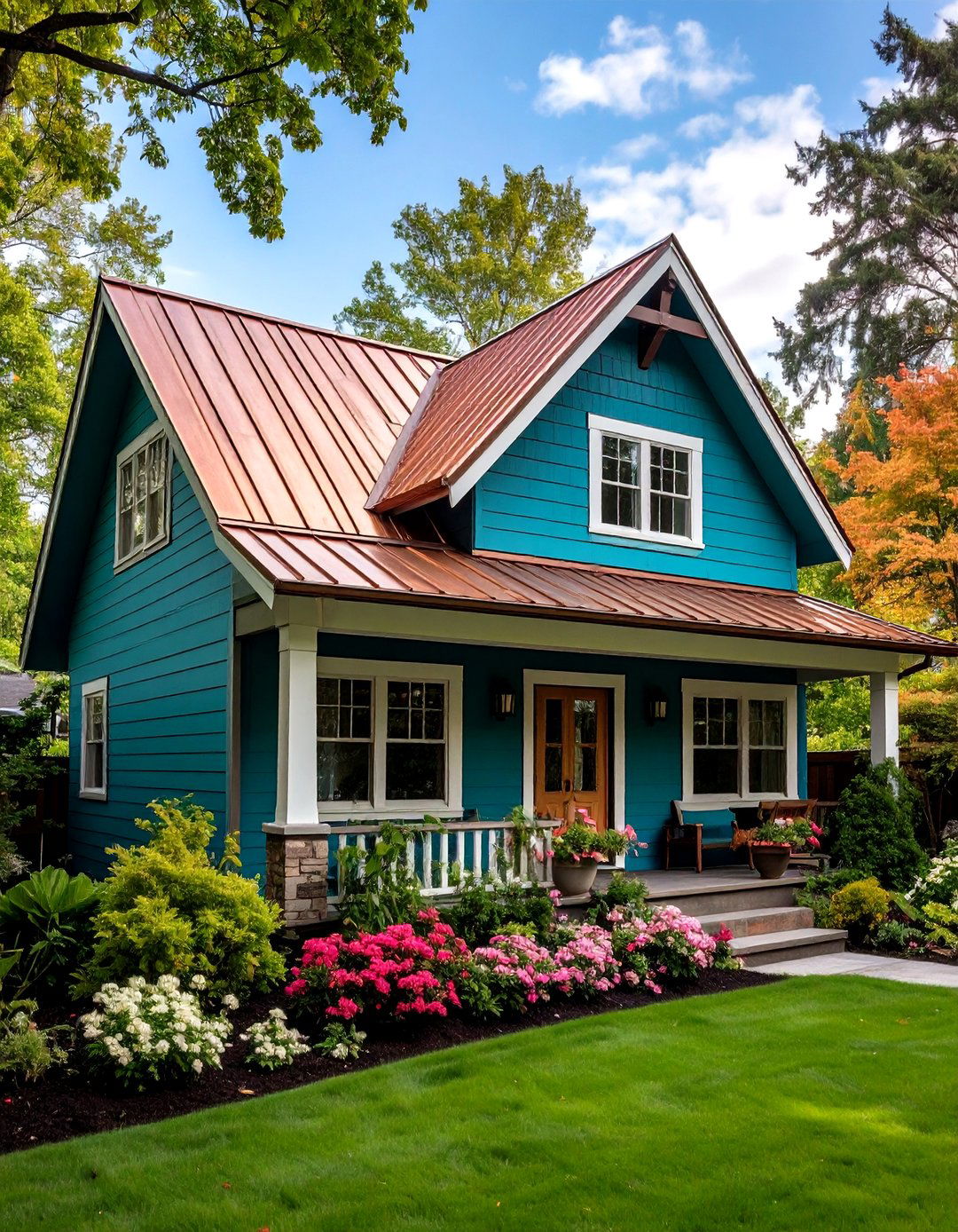 Teal Shiplap and Natural Wood Contrast - 20 Teal House Exterior Ideas