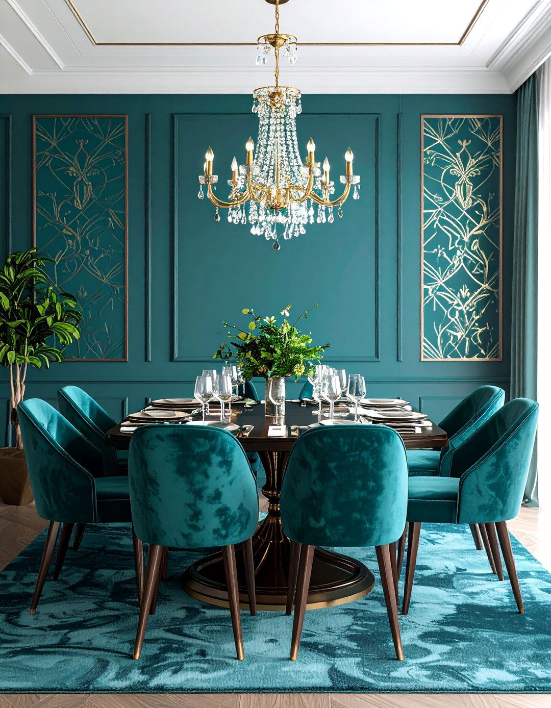 Teal Velvet Upholstery - 20 Teal Dining Room Ideas