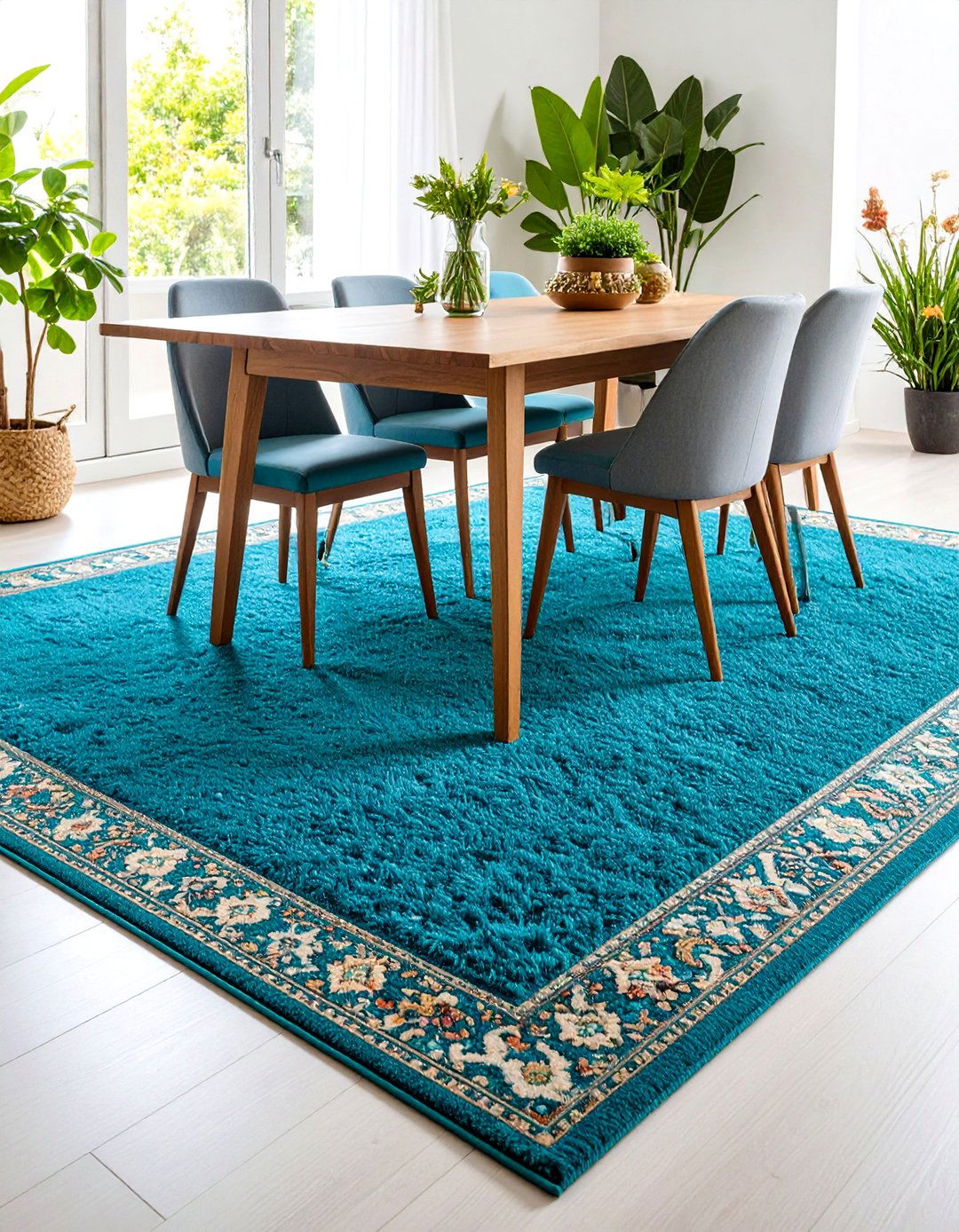 Teal and Botanical Greenery - 20 Teal Dining Room Ideas