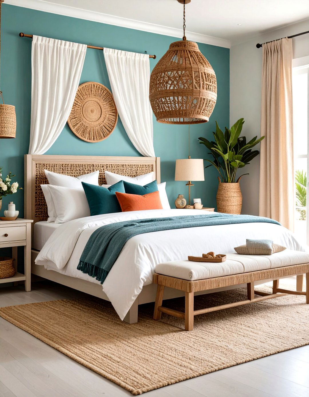 Teal and Cream Coastal Blue and Beige Bedroom - 20 blue and beige bedroom ideas