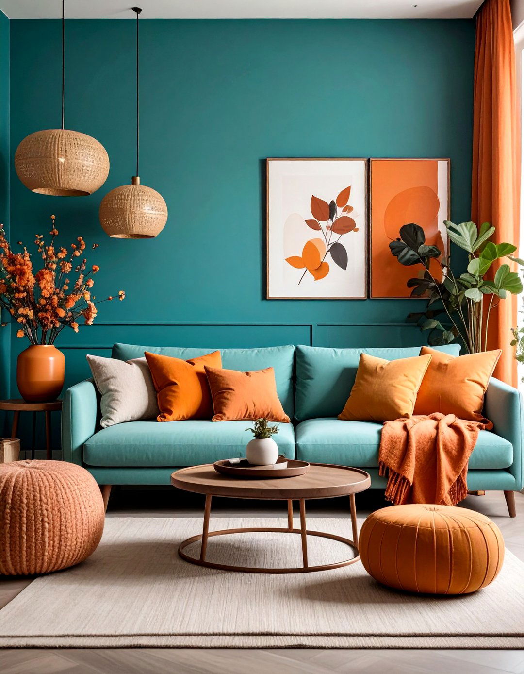 Teal and Orange in the Living Room - 20 Teal and Orange Color Scheme for Your Rooms