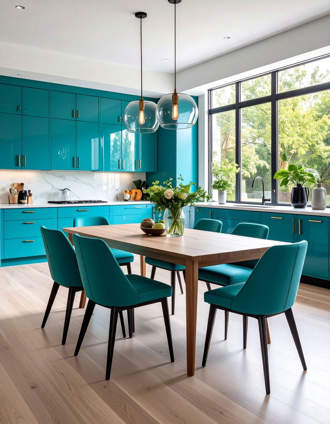 Teal with Natural Wood - 20 Teal Dining Room Ideas