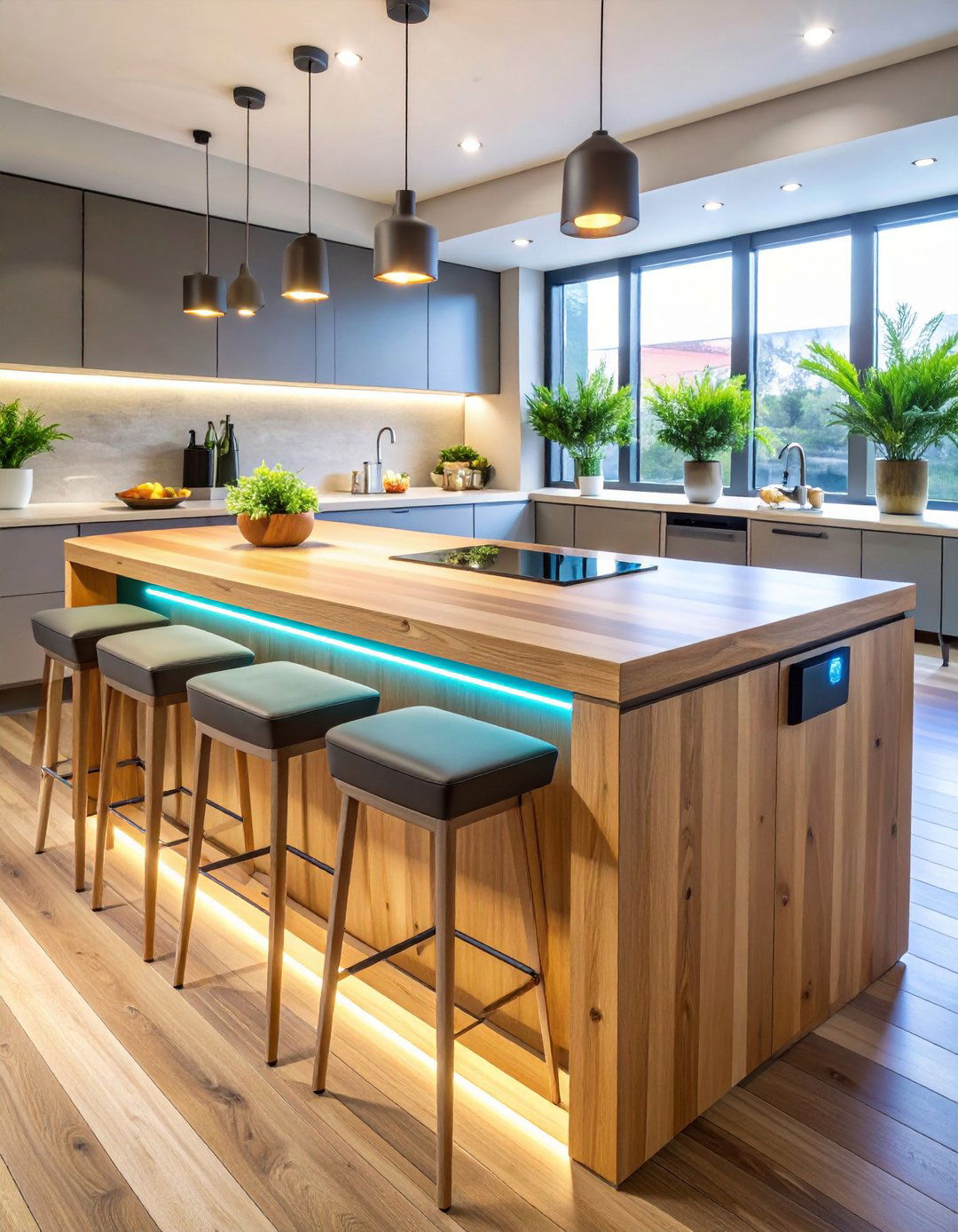 Tech Integrated Breakfast Bar with Charging Station - 20 Breakfast Bar Ideas