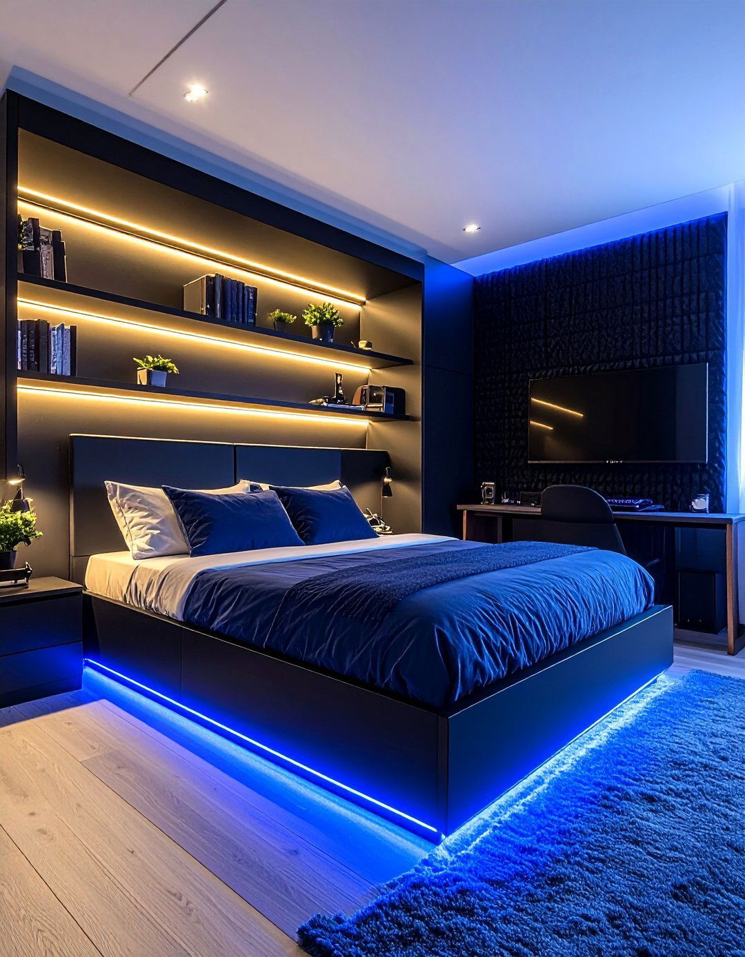 Teen Gamer Black and Blue Bedroom with LED Glow - 20 Black and Blue Bedroom Ideas