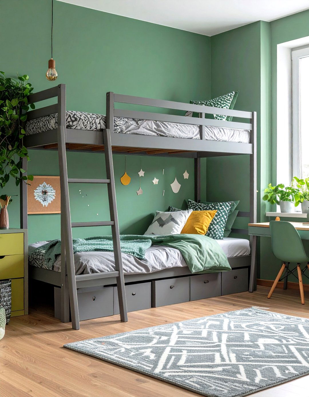 Teens Room with Playful Sage and Grey - 20 Sage Green and Grey Bedroom Ideas