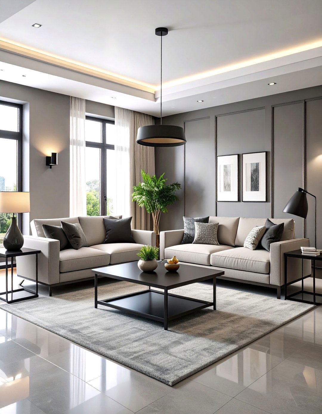 Temper Greige With Sleek Black Metal - 20 Greige Living Room Ideas