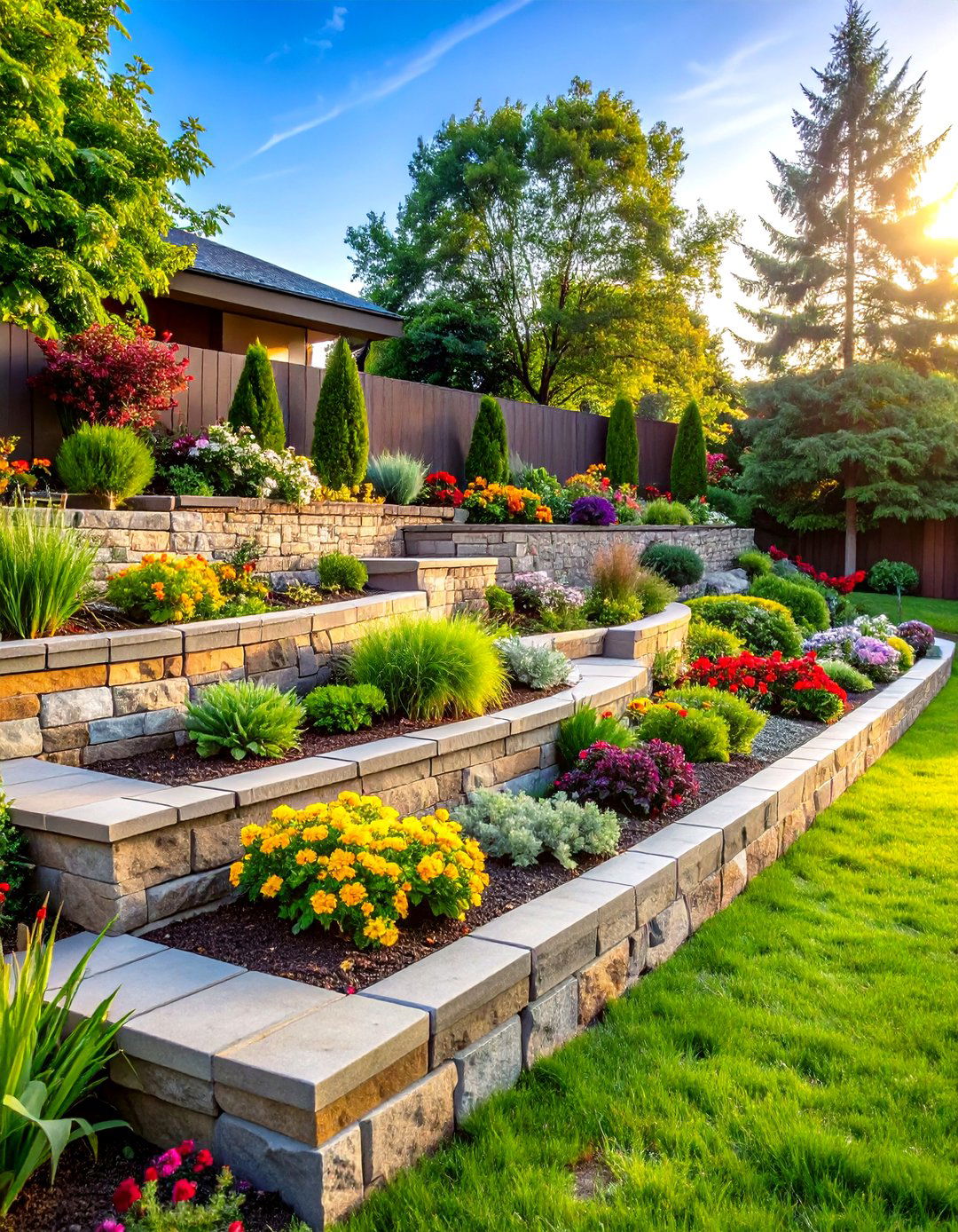 Terraced Concrete Block Retaining Wall System - 20 Retaining Wall Ideas for Sloped Backyard