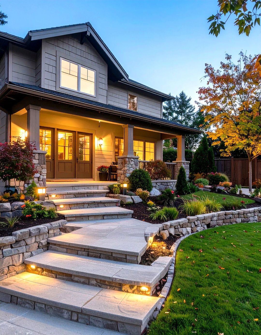 Terraced Front Yard Patio for Slopes - 20 Front Yard Patio Ideas