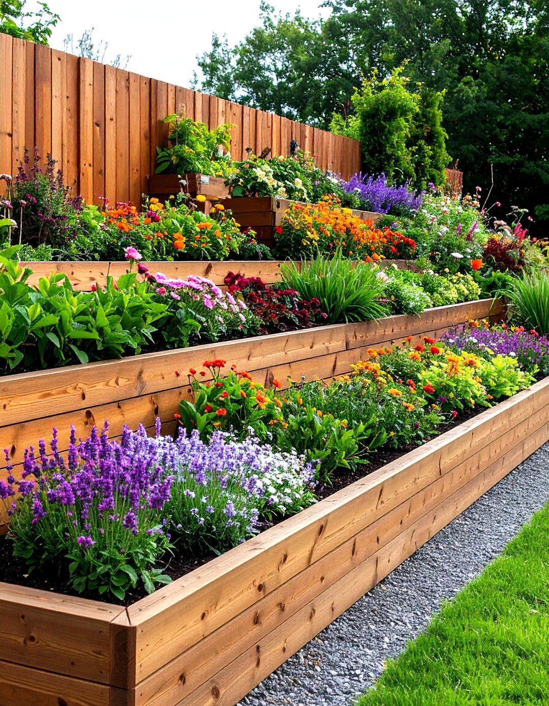 Terraced Garden Wood Retaining Wall - 20 Wood Retaining Wall Ideas