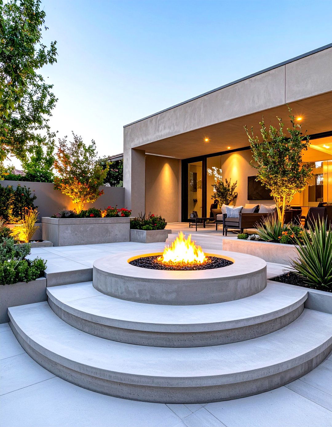 Terraced Mid Century Modern Patio with Built in Fire Pit - 20 Mid-century Modern Patio Ideas