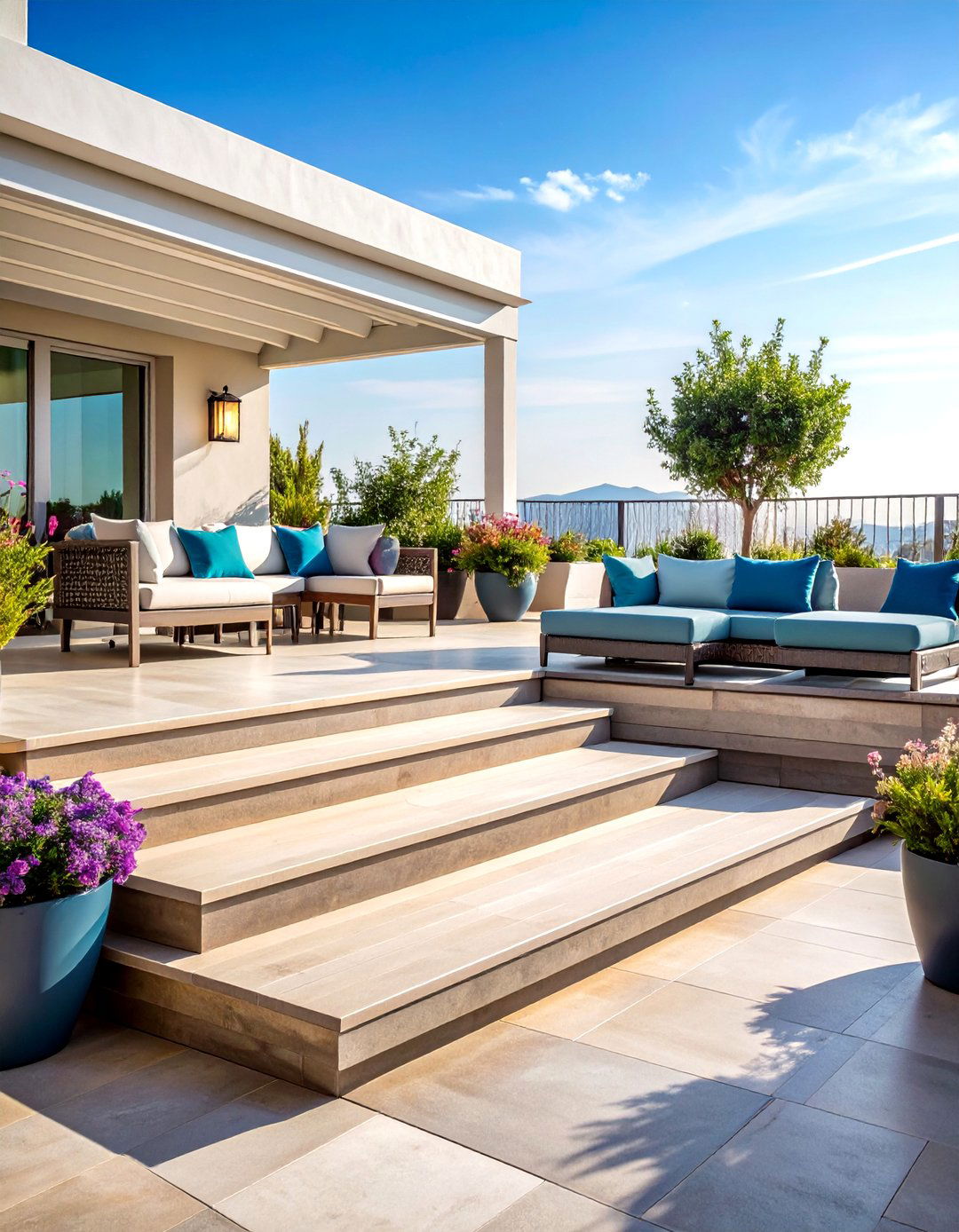 Terraced Patio Steps with Built in Seating - 20 Patio Steps Ideas