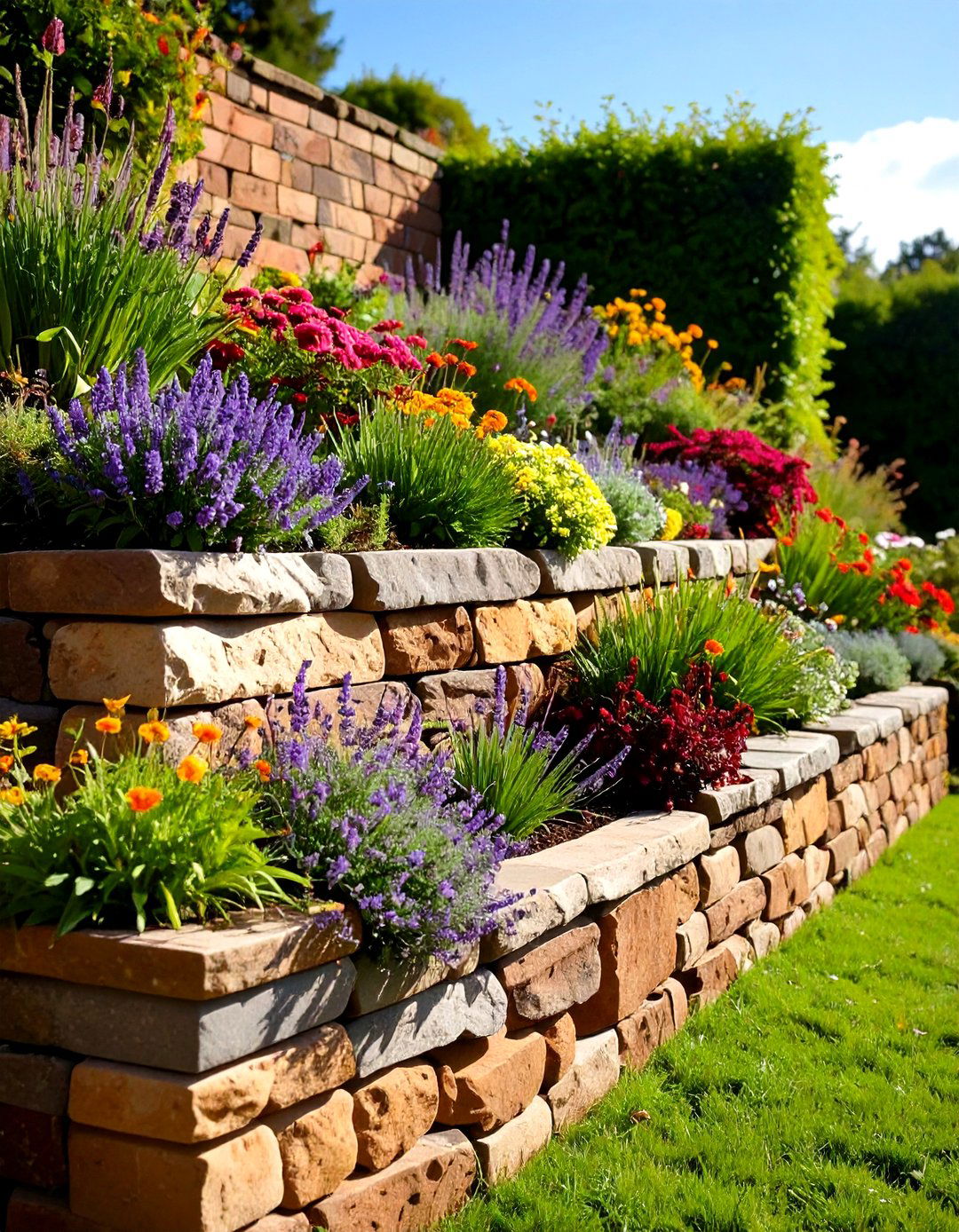 Terraced Retaining Wall - 20 Stone Wall Ideas