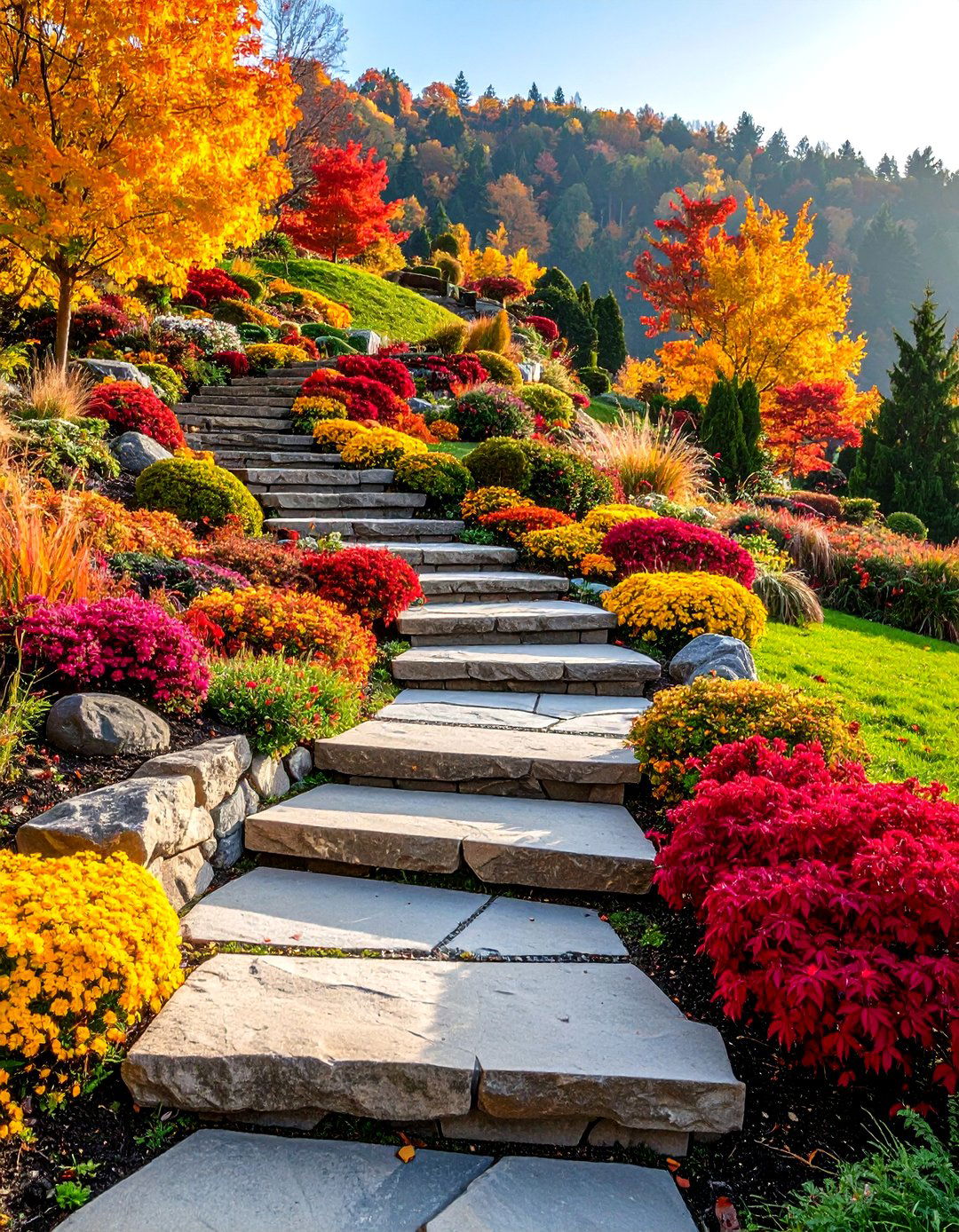 Terraced Rock Walkway with Multi Level Landscaping Integration - 20 Rock Walkway Ideas