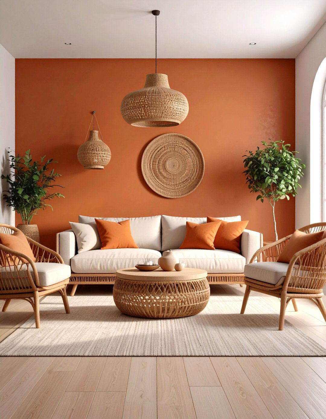 Terracotta Accent Walls Warm the Earthy Living Room - 20 Earthy Living Room Decor Ideas
