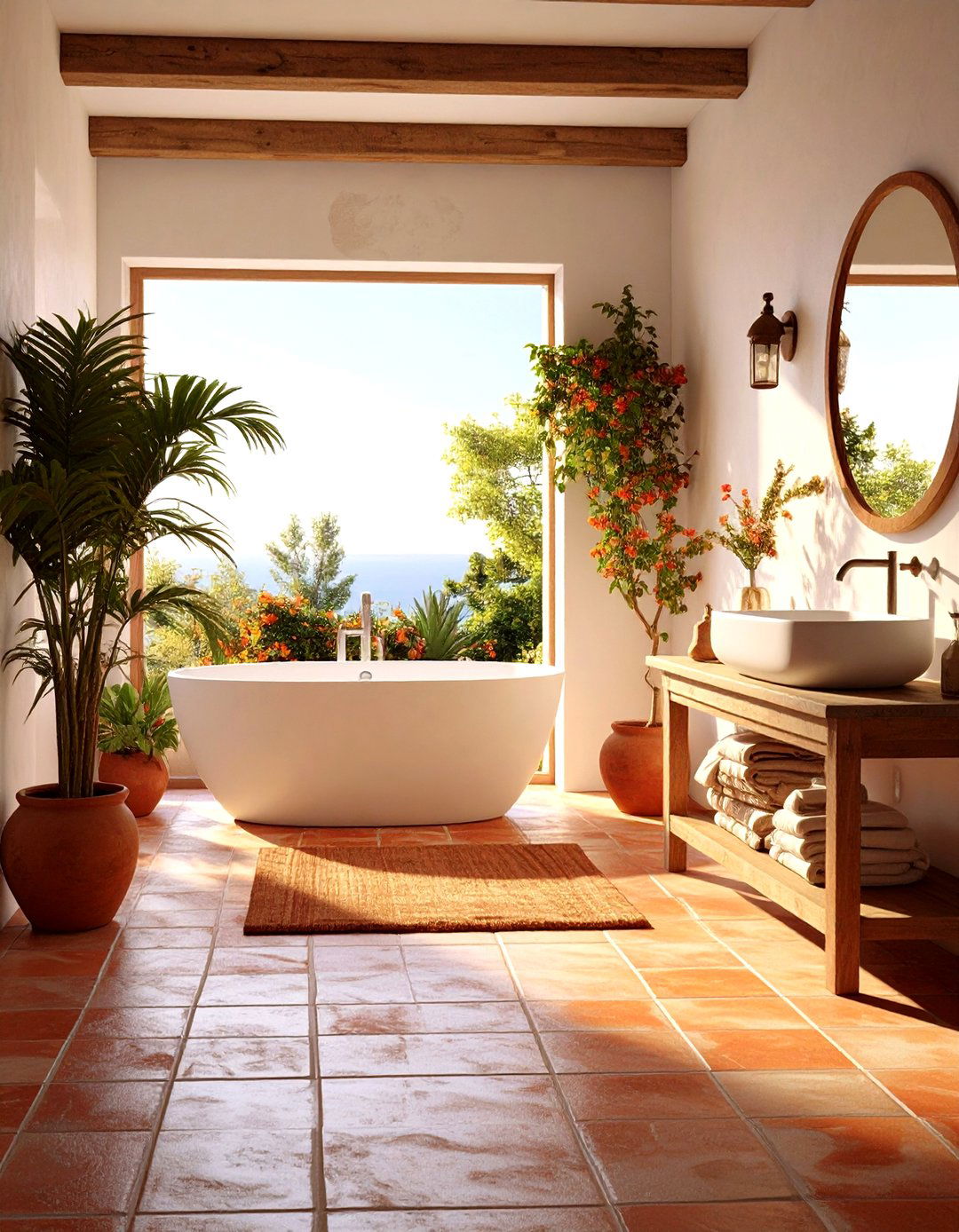 Terracotta Floor Tiles - 20 Spanish Style Bathroom Ideas
