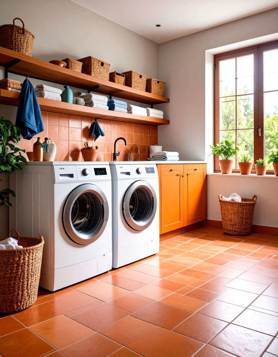 Terracotta Laundry Room Tile Mediterranean Design - 20 Laundry Room Tile Ideas