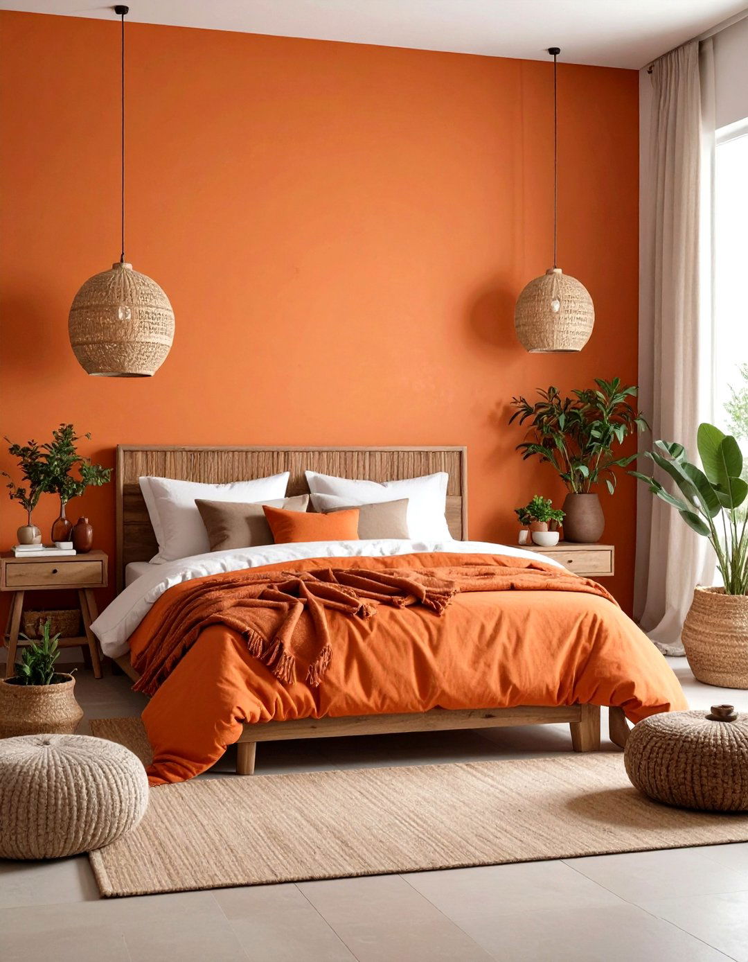 Terracotta Orange Accent Wall with Natural Materials - 20 Orange Accent Wall Ideas