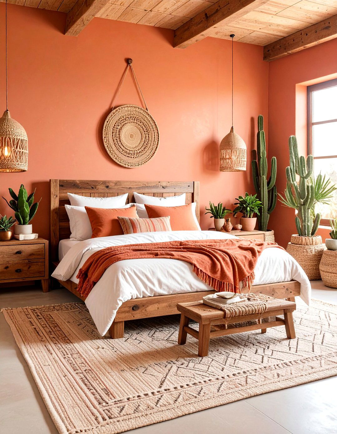 Terracotta Pink Boho Bedroom with Desert Modern Elements - 20 Pink Boho Bedroom Ideas