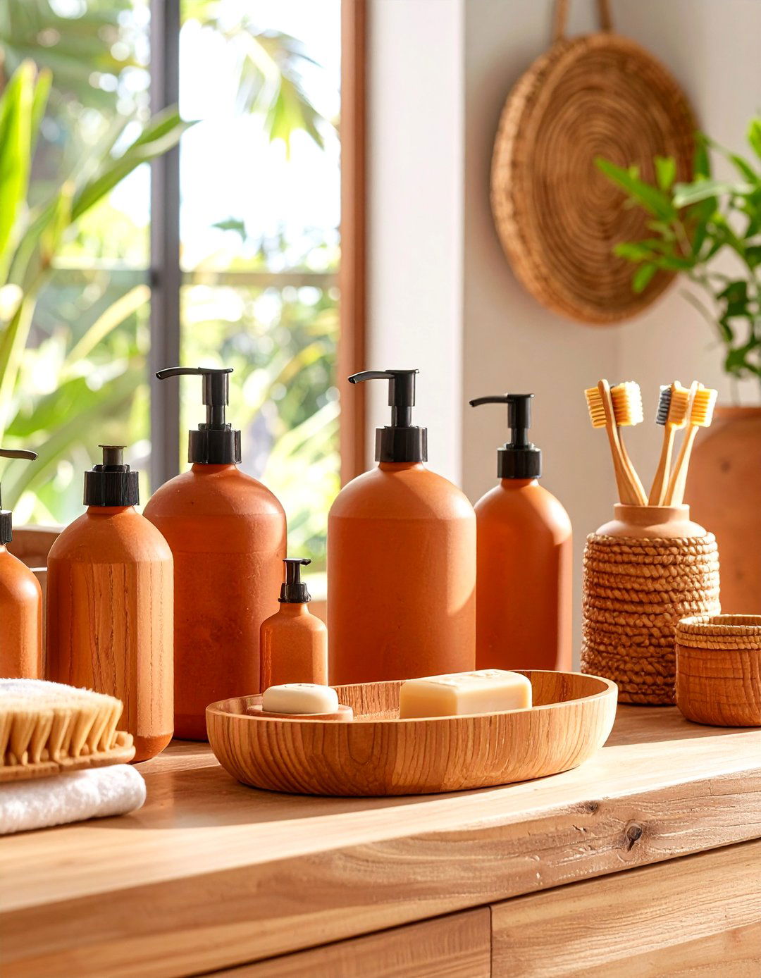 Terracotta Planters and Greenery - 20 Terracotta Bathroom Ideas