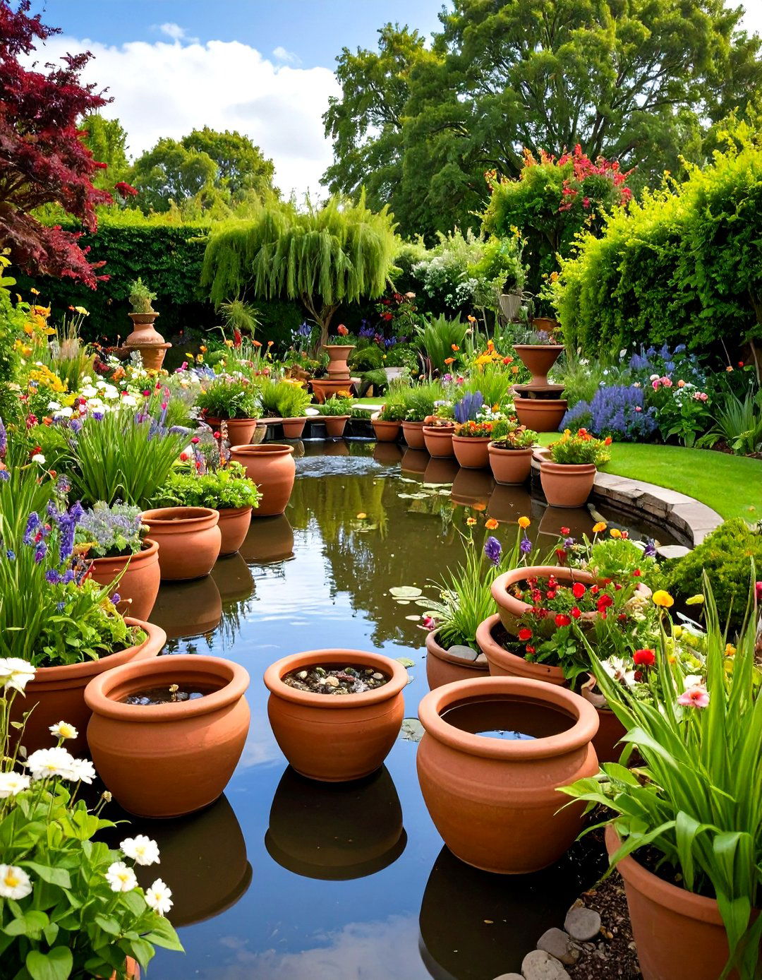 Terracotta Pot Pond Edging - 20 Pond Edging Ideas
