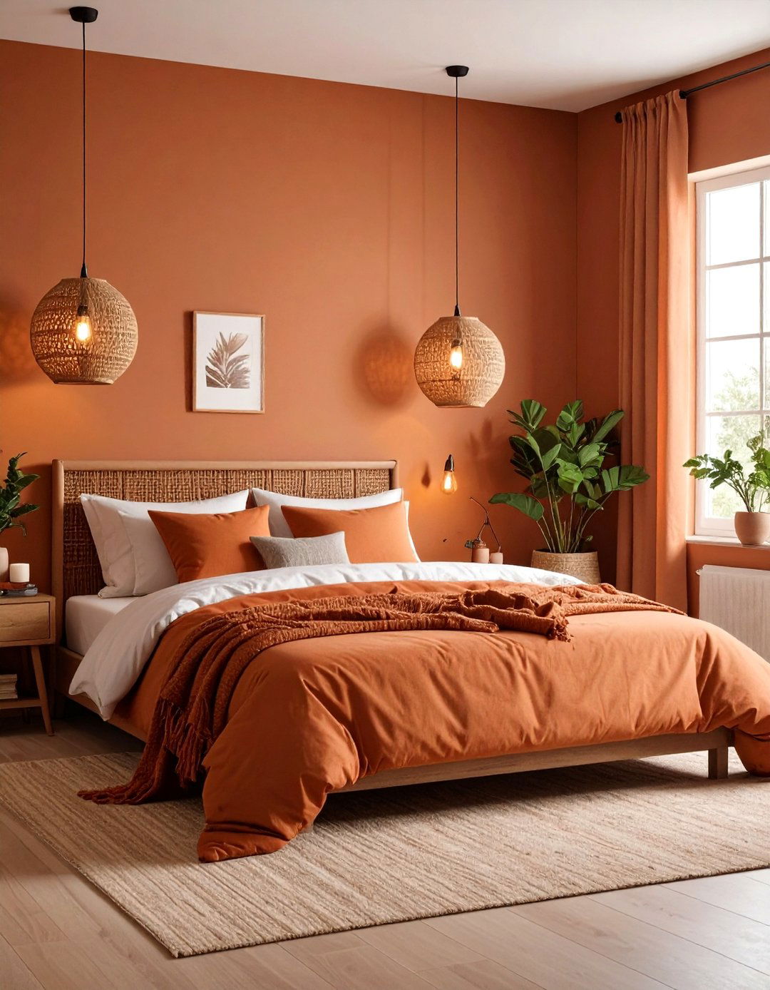 Terracotta Rattan Accents - 20 Terracotta Bedroom Ideas