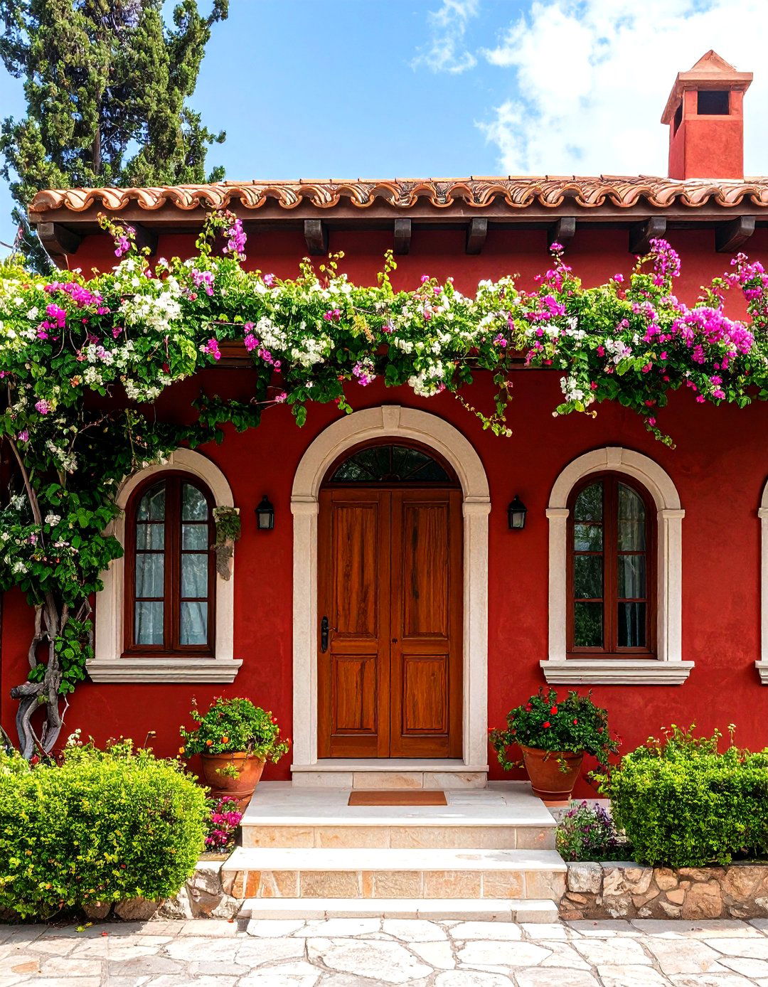 Terracotta Roof and Dark Red Wall House Exterior - 20 Dark Red House Exterior Ideas