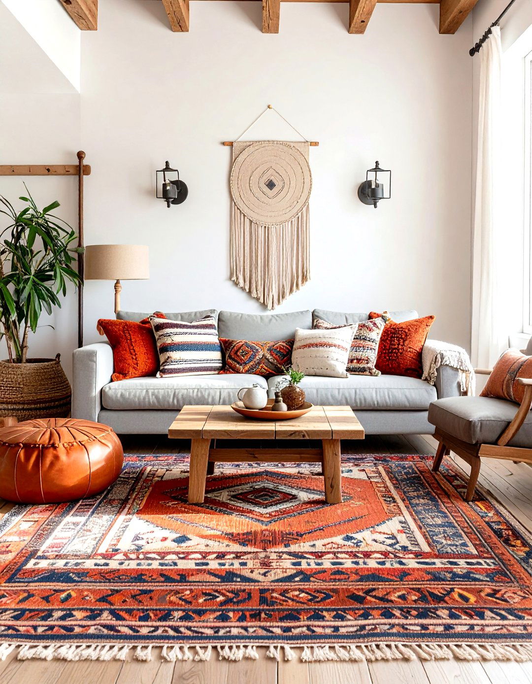 Terracotta Southwestern Rug with a Grey Couch - 20 what color rug goes with a grey couch