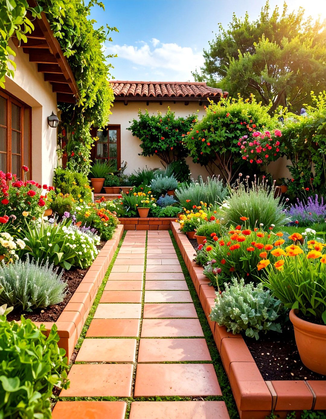 Terracotta Tile Garden Edging for Mediterranean Flair - 20 Garden Edging Ideas