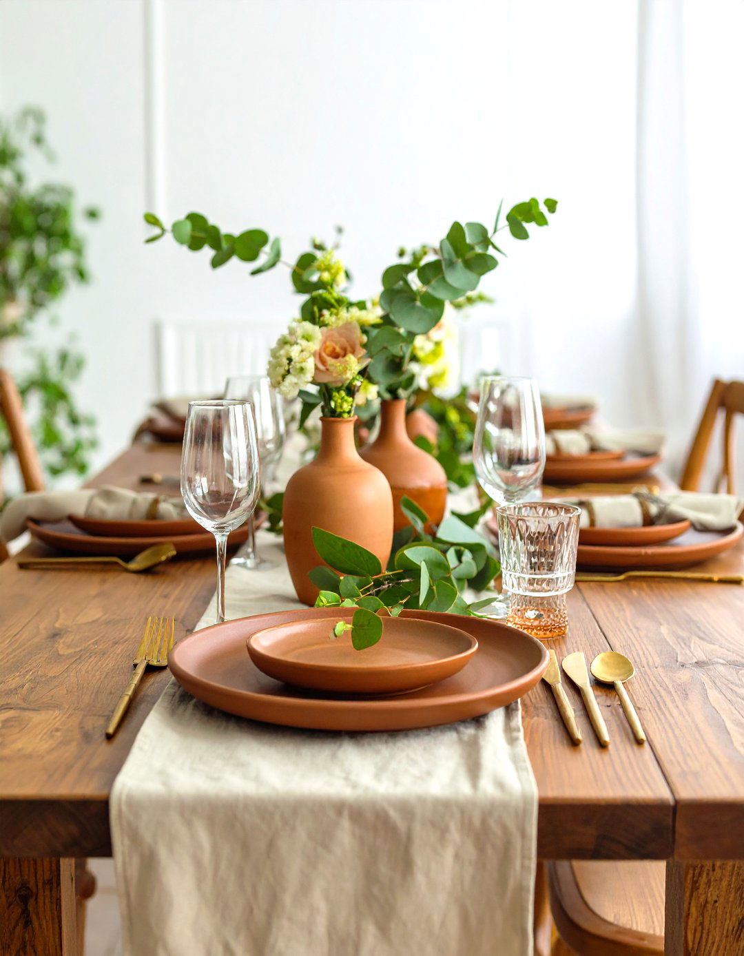 Terracotta Wabi Sabi Pottery Tablescape - 20 terracotta home decor ideas