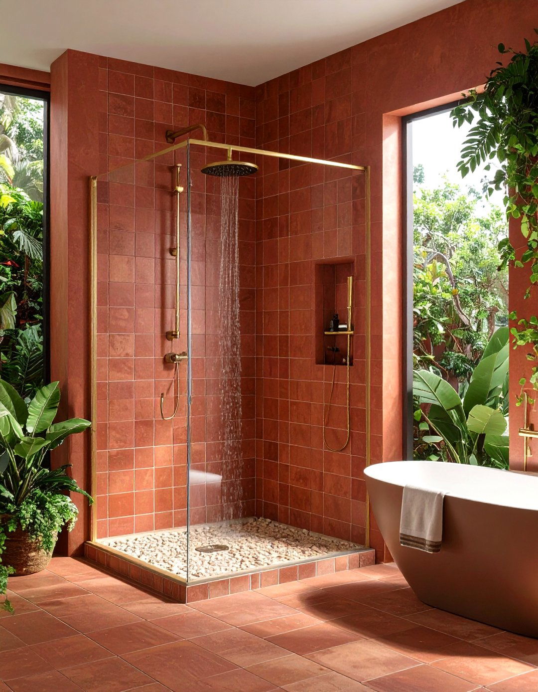 Terracotta Wallpaper and Murals - 20 Terracotta Bathroom Ideas