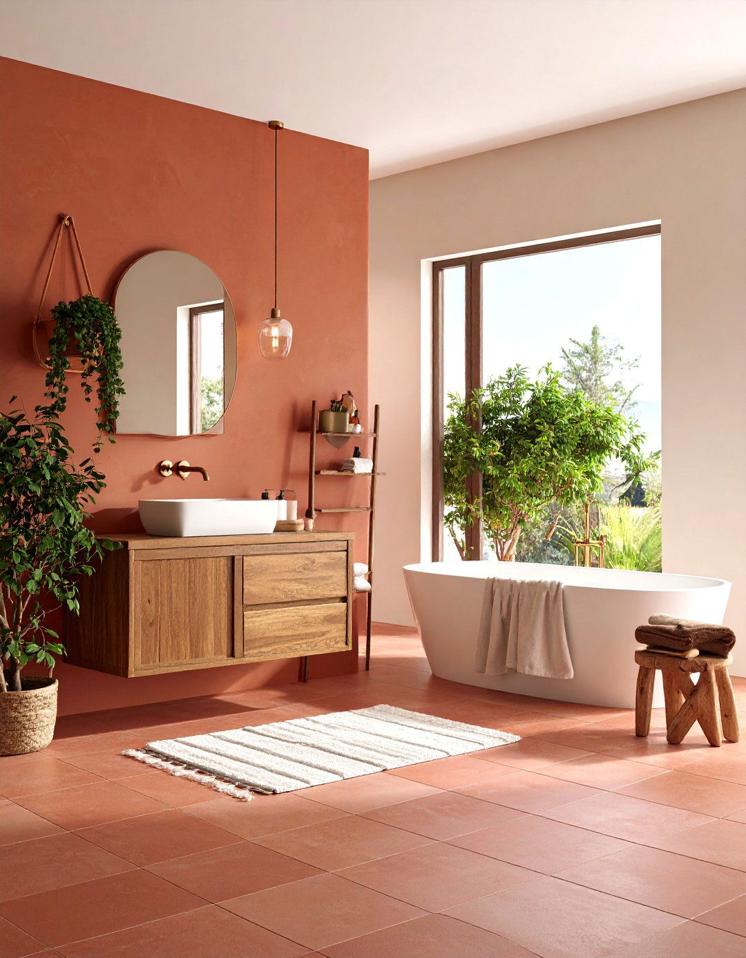 Terracotta and Earth Red Tiles Warm the Bathroom - 20 Earthy Bathroom Ideas