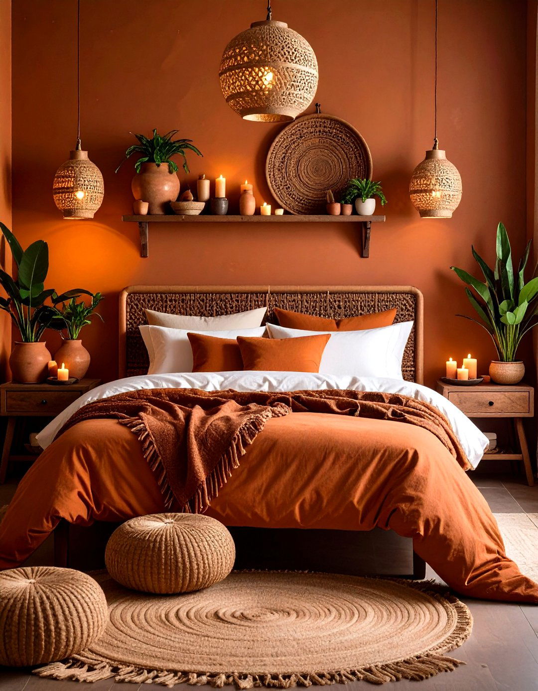 Terracotta and Rattan Warm the Bedroom Palette - 20 Dark Boho Bedroom Ideas