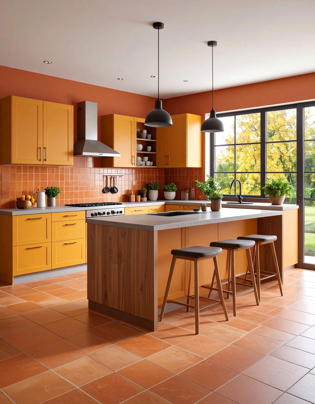 Terracotta with Metal Accents for Contemporary Edge - 20 Terracotta Kitchen Floor Ideas