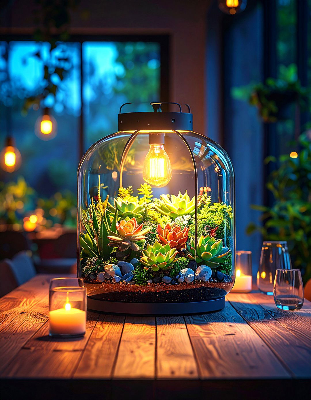 Terrarium Lantern Centerpiece with Living Succulent Gardens - 20 Lantern Centerpiece Ideas