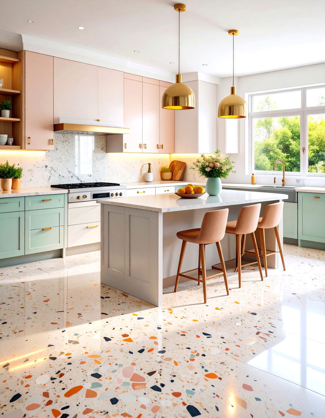 Terrazzo Blend Marble Kitchen Floor - 20 Marble Kitchen Floor Ideas