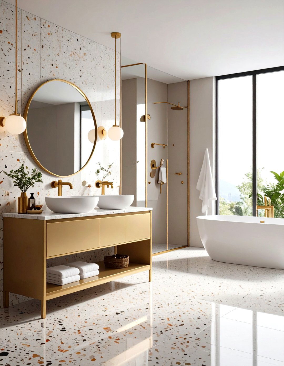 Terrazzo Gold Bathroom Play - 20 Gold Bathroom Ideas
