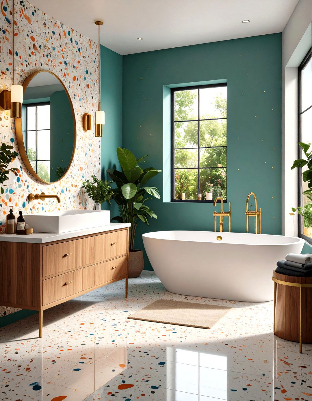 Terrazzo Half Wall Tile Revives Retro Flair - 20 Half-wall Tile Bathroom Ideas