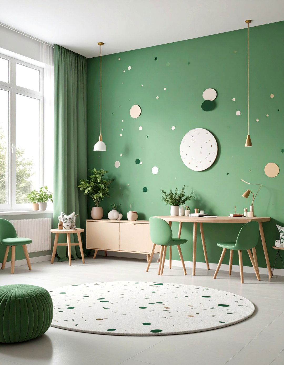 Terrazzo Inspired Painted Green Accent Wall for Fun - 20 Green Accent Wall Ideas