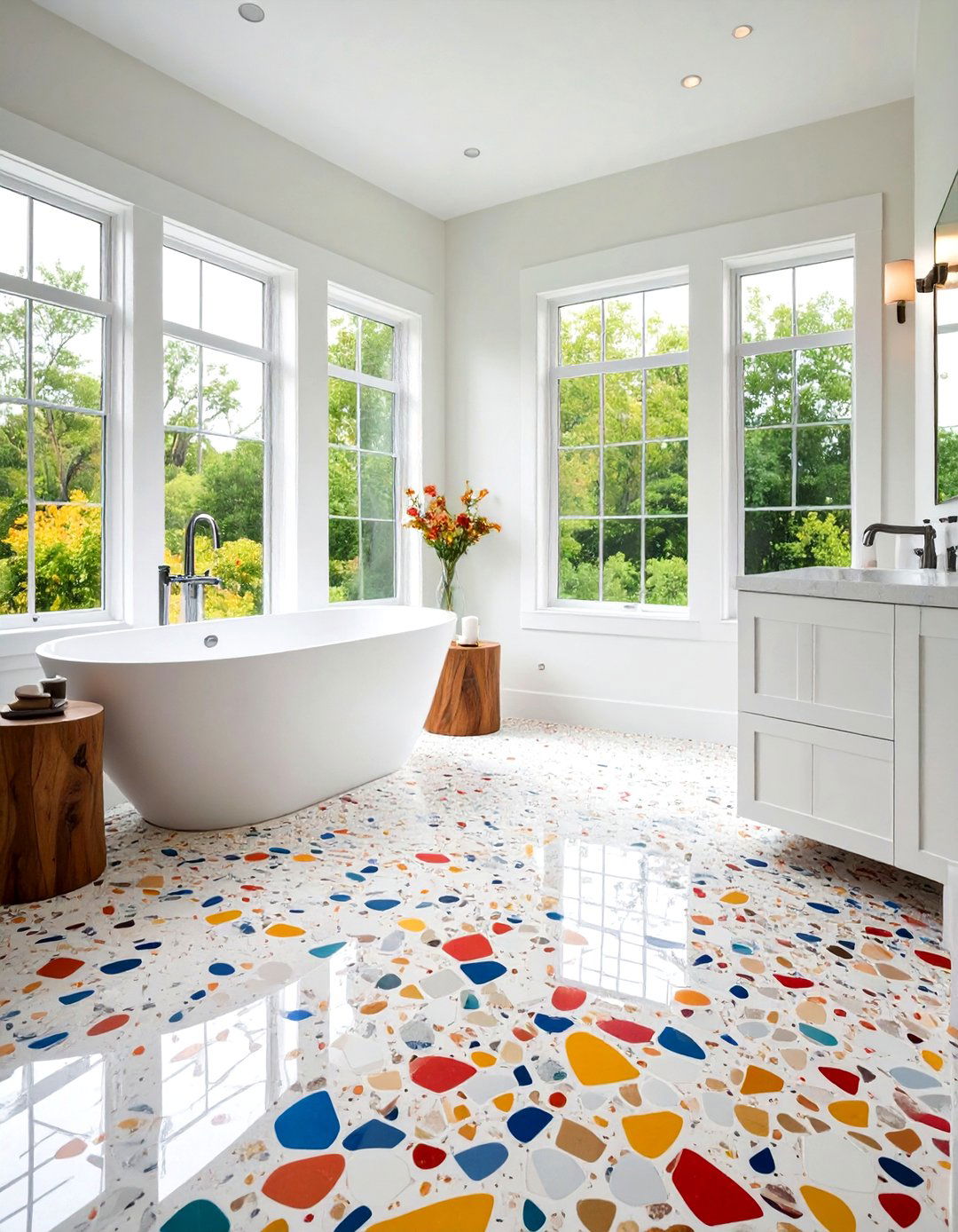 Terrazzo Inspired Penny Tile Floor Mix - 20 Penny Tile Bathroom Floor Ideas
