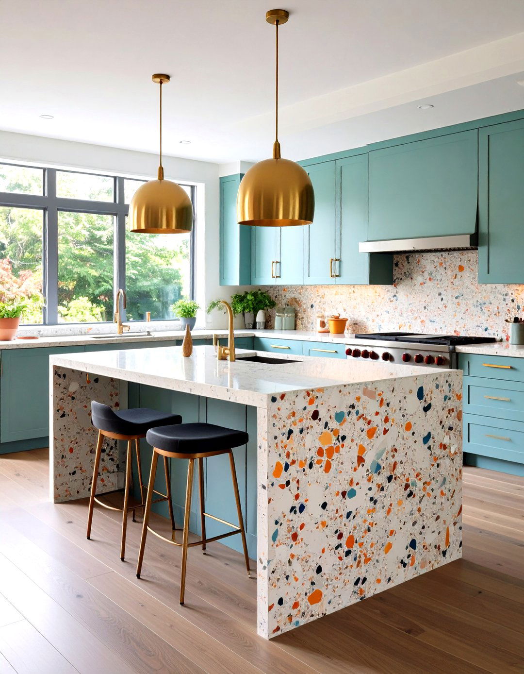 Terrazzo Island Accents - 20 Terrazzo Kitchen Floor Ideas