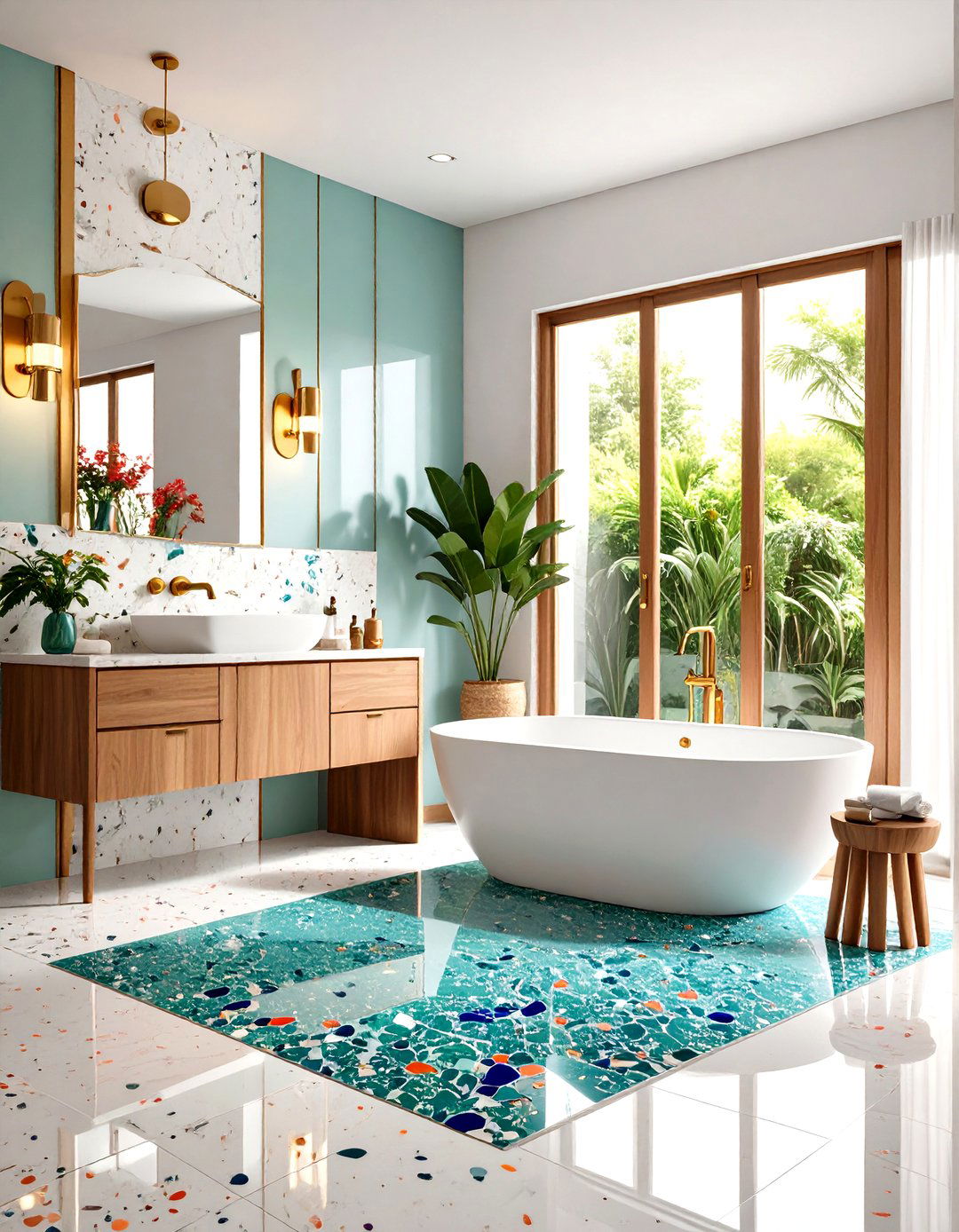 Terrazzo Powder Room Floor Tile with Bold Aggregates - 20 Powder Room Floor Tile Ideas