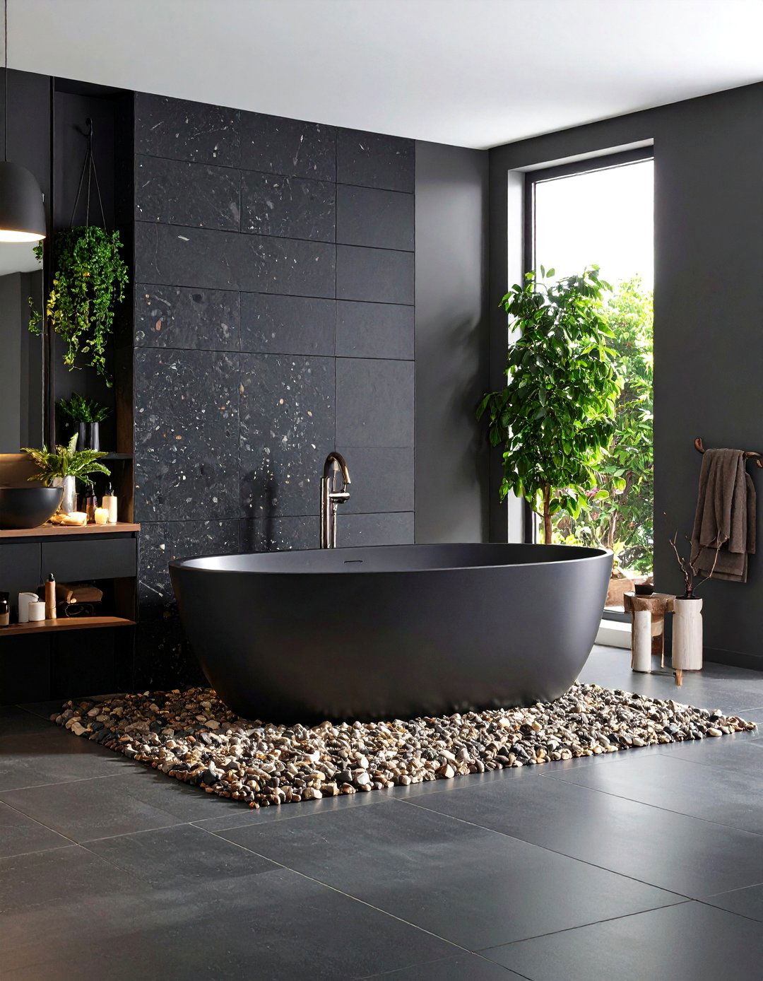 Terrazzo Speckled Black Tile Bathroom - 20 Black Tile Bathroom Ideas