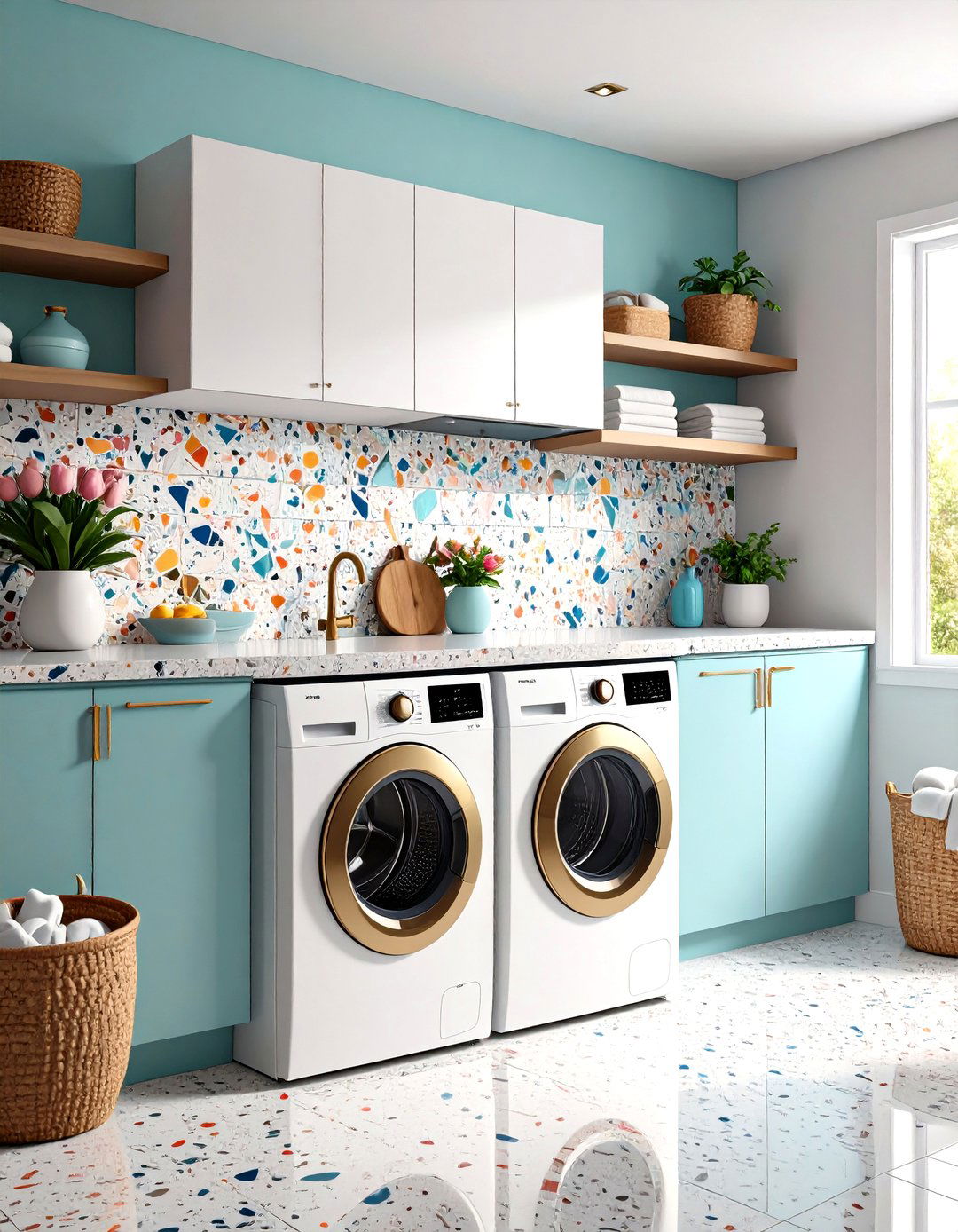 Terrazzo Speckled Laundry Room Countertop - 20 Laundry Room Countertop Ideas