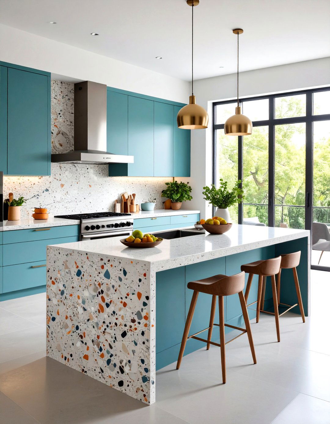 Terrazzo Style Concrete Countertop with Marble Chips - 20 Concrete Countertop Ideas