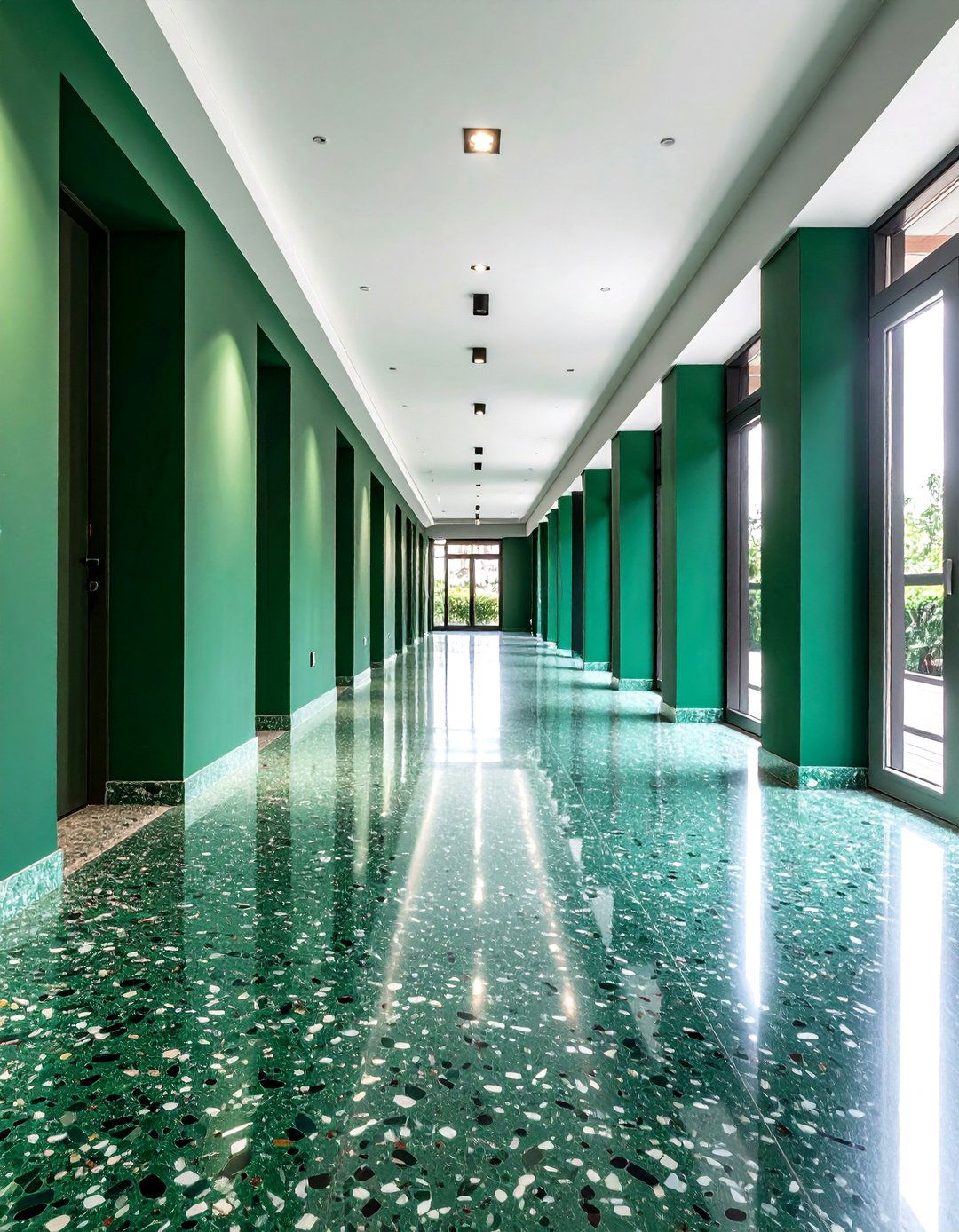 Terrazzo Tiled Green Hallway Floor - 20 Green Hallway Ideas